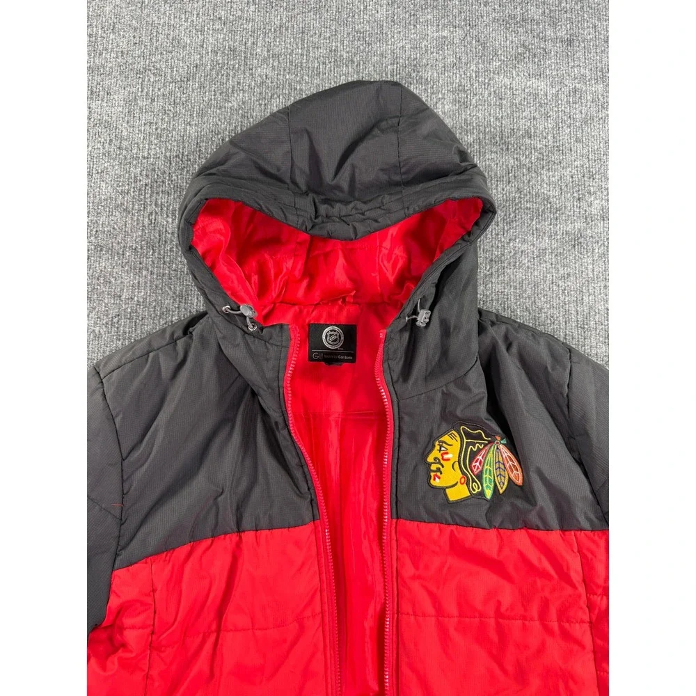 G-III‎ Sports Chicago Blackhawks NHL Jacket Mens XL Red Black Hooded Puffer